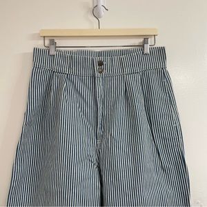 Lucy and Yak Addison High Waisted Organic Cotton Twill Trousers in Blue Stripe